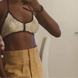 Zara Crocheted Bohemian Boho Bralette black and Ivory Size Large Nwt